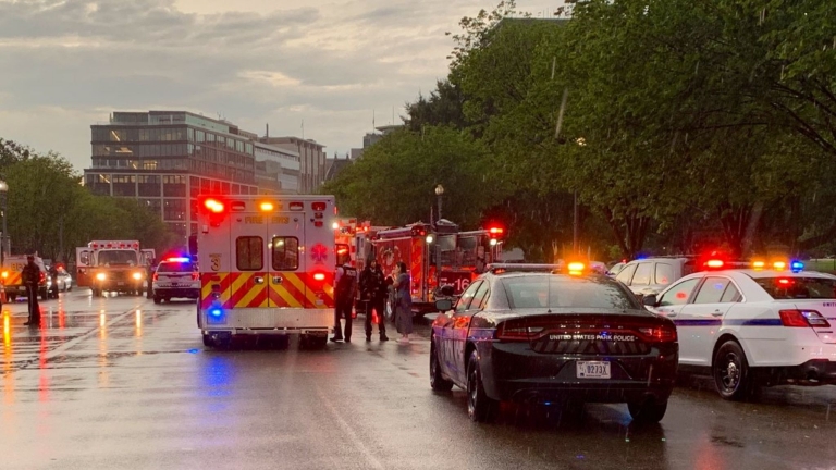 Emergency services at the scene close to the White House. Pic: Twitter / DC Fire and EMS