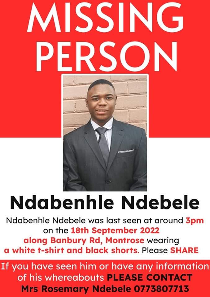 Ndabenhle Ndebele went missing on the 18th of September 2022