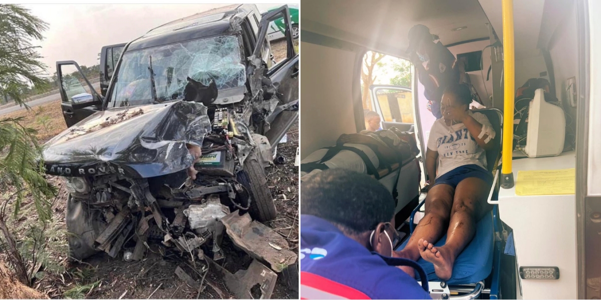 Comedienne Madam Boss is put inside an ambulance after near fatal accident over the weekend