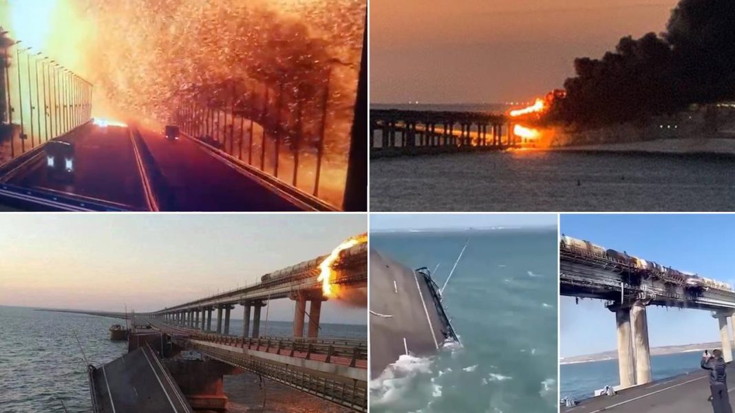 In a major blow for Russian President Vladimir Putin, a huge explosion early Saturday severely damaged the only bridge connecting the annexed Crimean Peninsula with the Russian mainland, crimping a key supply route for Moscow’s faltering war in Ukraine.