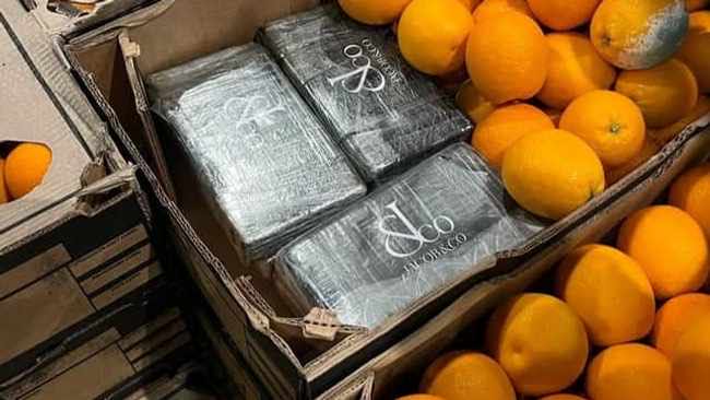 Cocaine concealed in oranges were found in London. Police said they were shipped from South Africa. Picture: South West Regional Organised Crime Unit