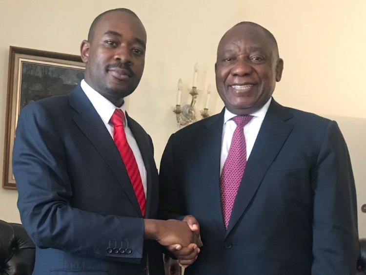 In 2018 Zimbabwe opposition leader Nelson Chamisa met South African president Cyril Ramaphosa to discuss "a wide range of urgent and important issues regarding the wellbeing of Zimbabweans."