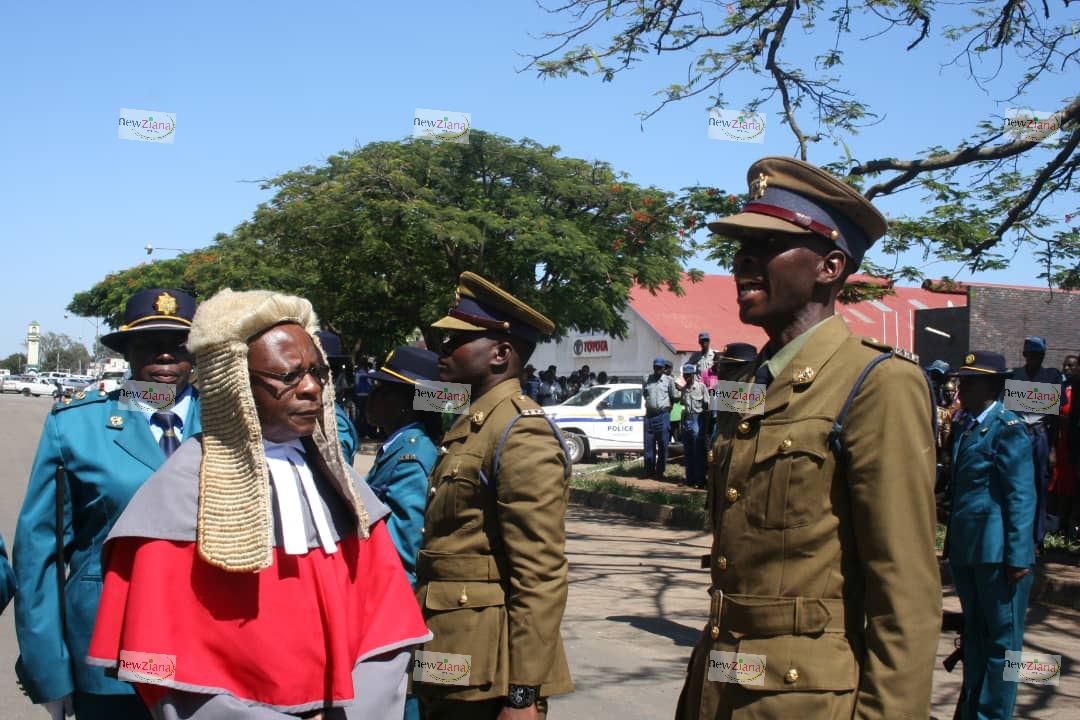Justice Martin Makonese inspecting a parade (Picture via New Ziana)