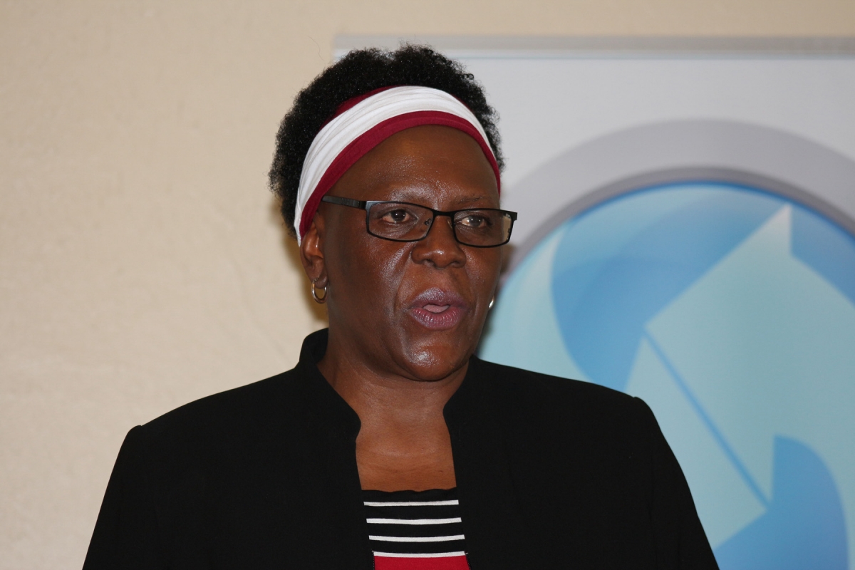 Then Managing Director of TelONe Mrs Chipo Mtasa addresses a gathering during the signing of a memorandum of understanding on developing ICT in Zimbabwe at a local hotel in Bulawayo