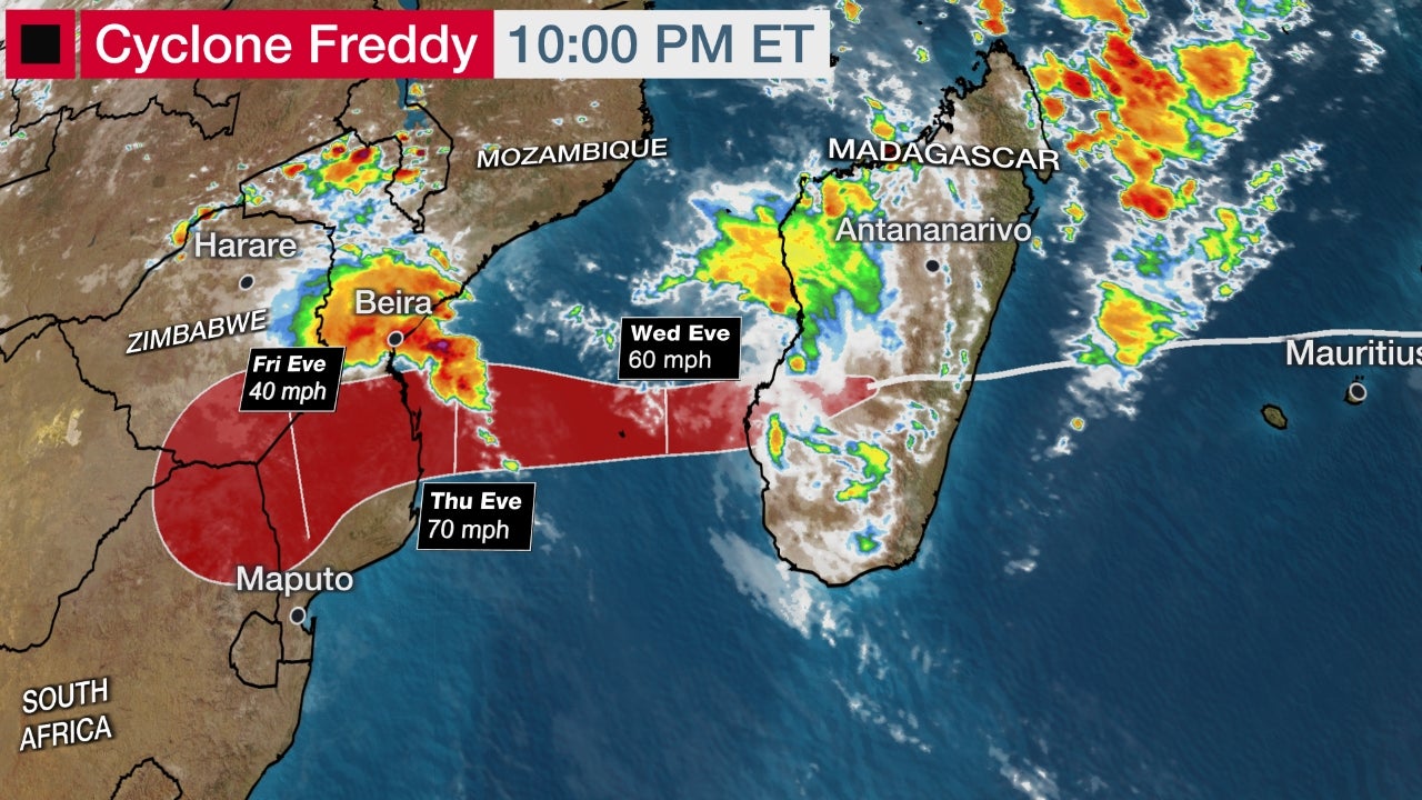 Tropical Cyclone Freddy, which is now an overland depression, will reach its peak intensity of 110km/h and make landfall in the early hours of Friday.