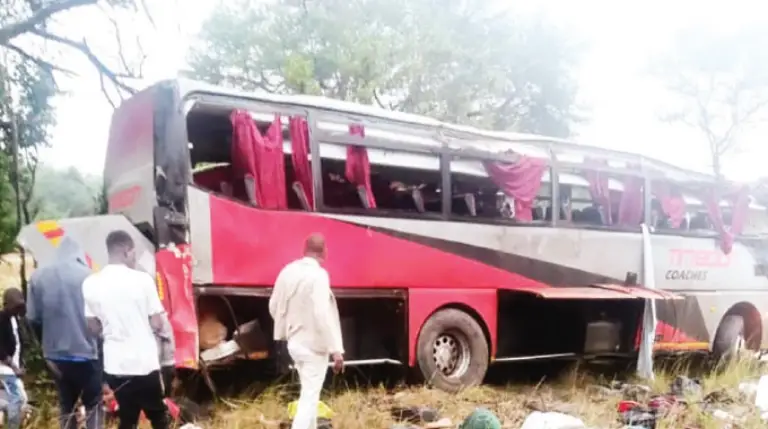 Thirteen people perished, while several others were injured when a Timboon Bus coach was involved in an accident 5km before Chivhu town along the Murambinda-Chivhu highway
