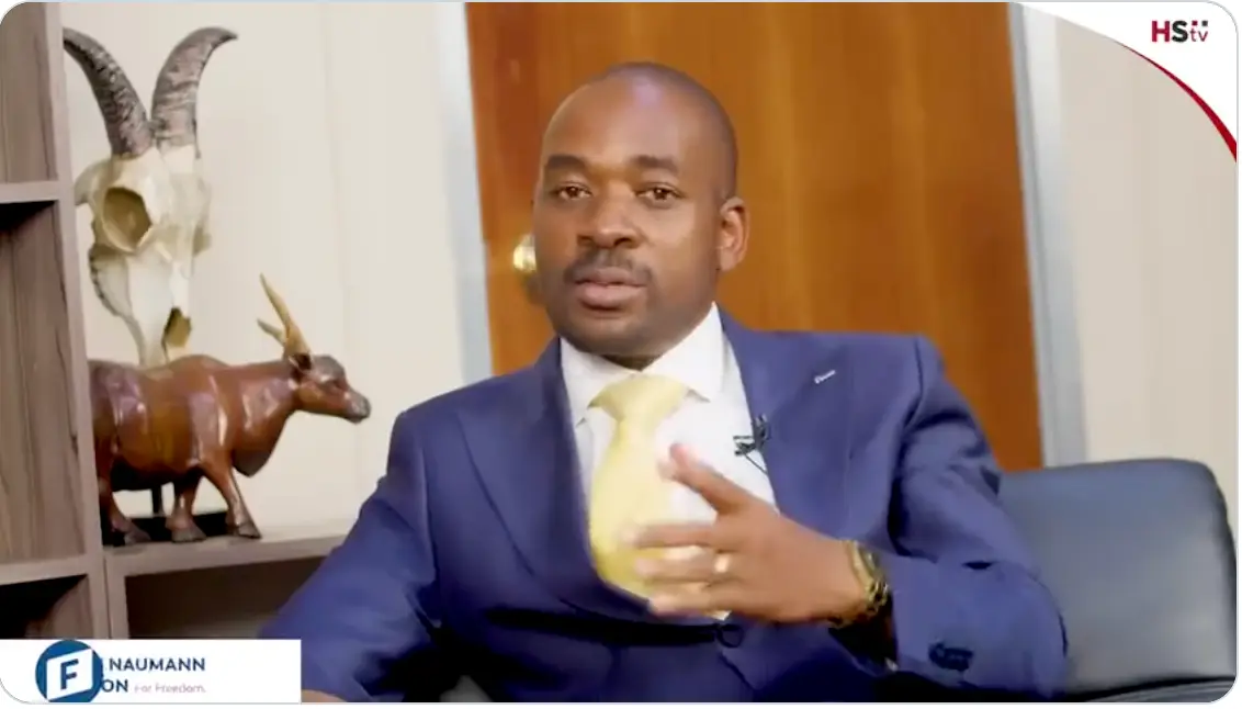 Opposition leader Nelson Chamisa during an interview with Blessed Mhlanga of HStv
