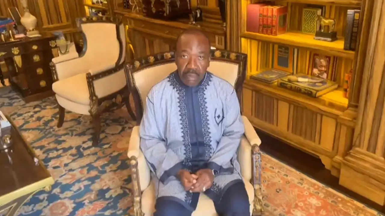 This video grab made from an unconfirmed video at an undisclosed location shows Gabon's deposed president, Ali Bongo Ondimba, calling for help after soldiers staged a coup.