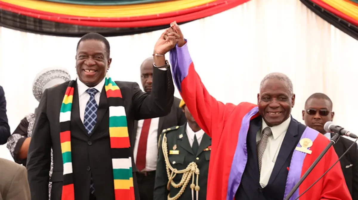 President Emmerson Mnangagwa seen here with Chief Mtshane Khumalo who was elected president of Council of Chiefs (Picture via NewsDay)