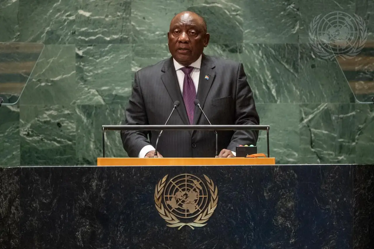 South African president Cyril Ramaphosa addressing the United Nations General Assembly in New York, 19 September 2023, (Picture via the UN)