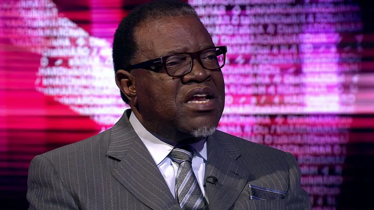 File picture of Namibian president Hage Geingob during an appearance on the BBC's HardTalk programme (Picture via BBC News)