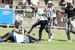 Barbourfields violence: Bosso, DeMbare, Muduhwa summoned by PSL A Highlanders fan kicks a Dynamos supporter on the ground during the chaos that erupted at Barbourfields Stadium with Dynamos leading their bitter rival 2-0 just before halftime (Picture via The Chronicle)