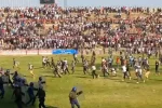 Highlanders supporters run amok, chasing riot police at Barbourfields Chaos ... Outnumbered police retreat while being pursued by Highlanders fans at Barbourfields on September 9, 2023
