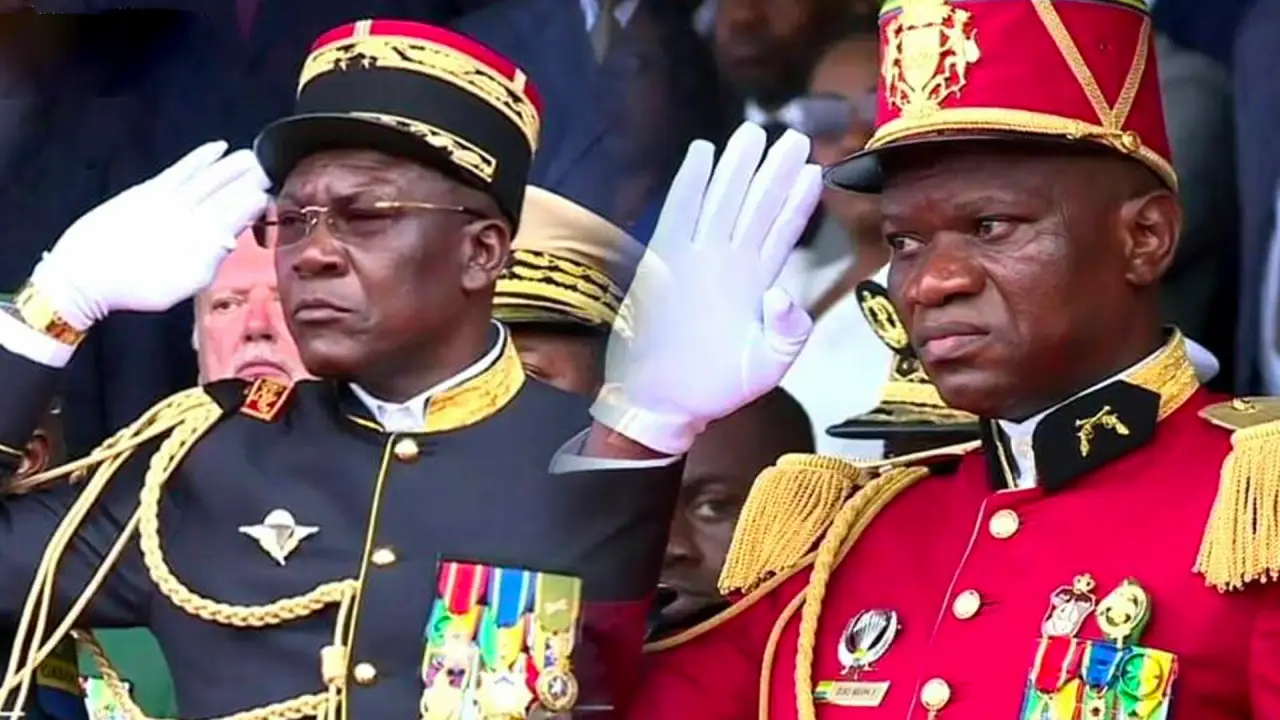 Gabon coup leader General Brice Nguema (right)