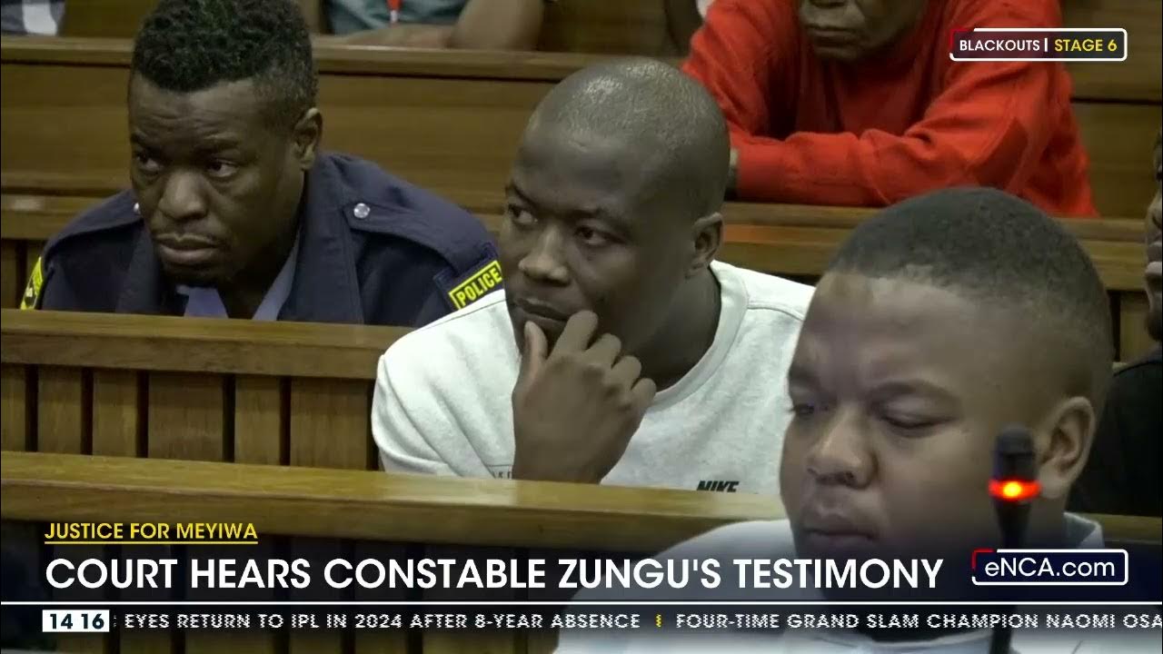 Police constable Sizwe Skhumbuzo Zungu came under scrutiny this week for allegedly withholding information which could have helped solve Meyiwa’s murder much earlier. (Picture via eNCA)