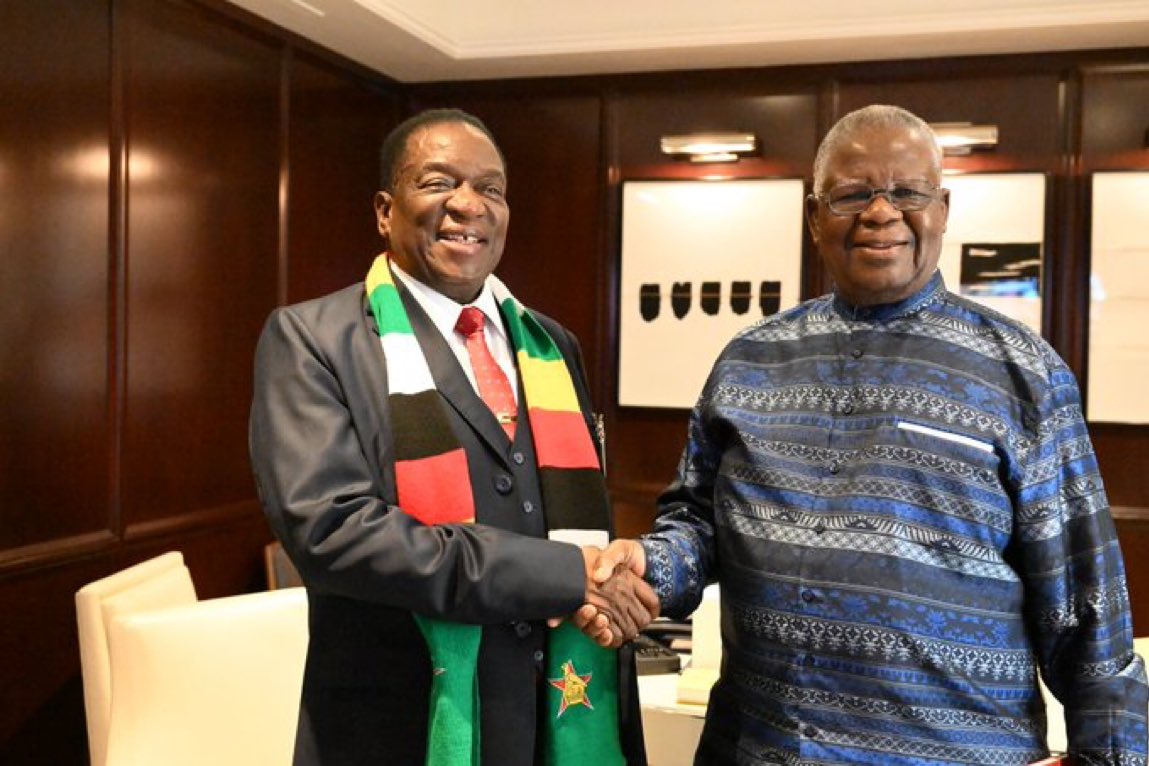 President Emmerson Mnangagwa meets former Education Minister Dr Dzingai Mutumbuka (Picture via X- @dhonzamusoro007)