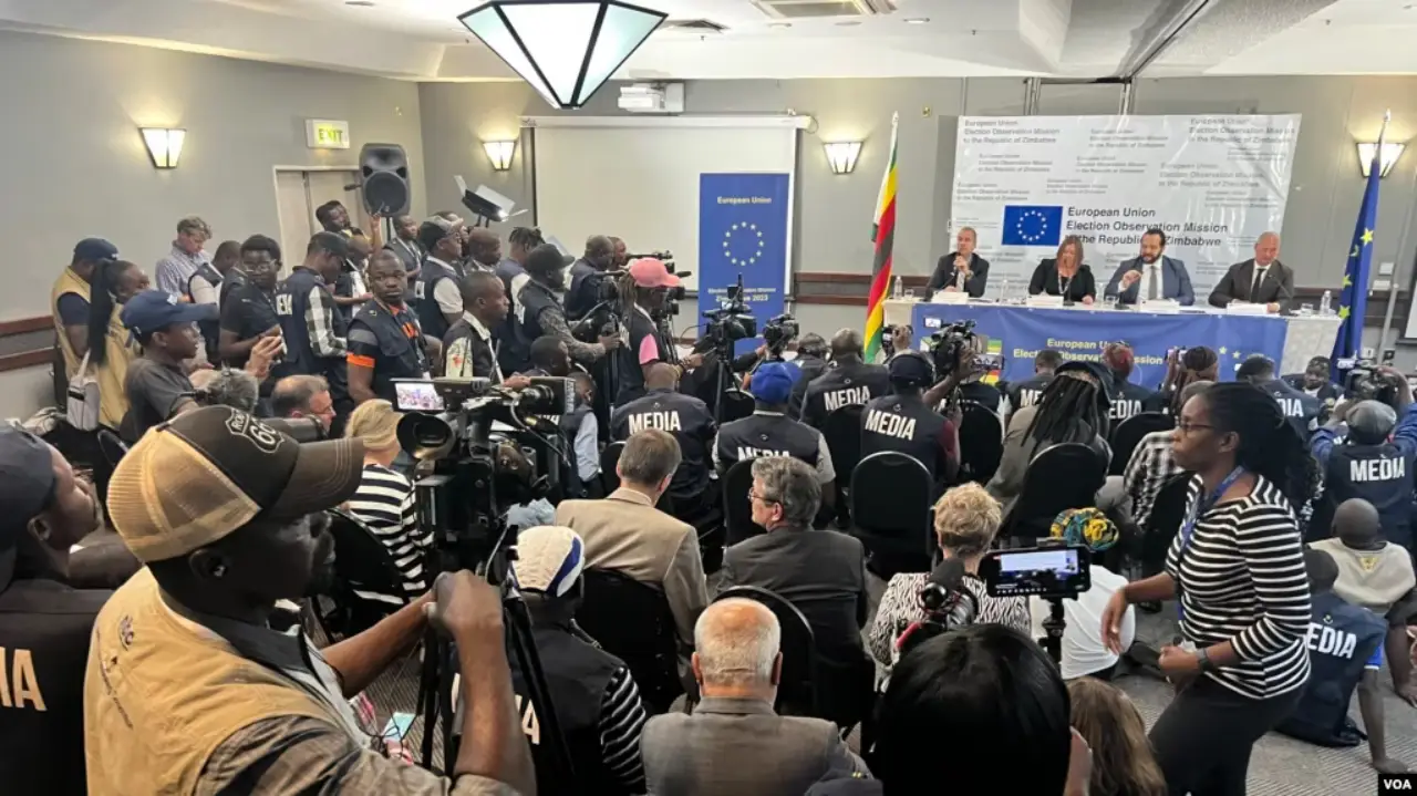 FILE - European Union election observer mission talks to reporters in Harare, Zimbabwe. (Columbus Mavhunga/VOA)