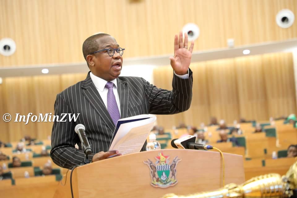 Finance Minister Mthuli Ncube presenting his 2024 budget in the New Parliament Building in Mt Hampden (Picture via Ministry of Information, Publicity and Broadcasting Services)