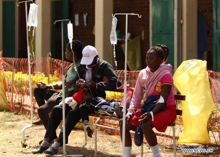 Suspected cholera patients receive treatment at a local hospital in Harare, Zimbabwe, Sept. 11, 2018. (Picture via Xinhua/Shaun Jusa)