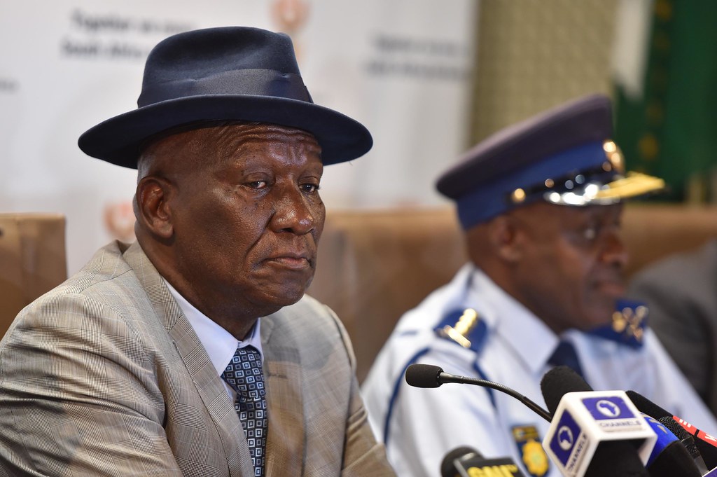 Police Minister Bheki Cele briefs media on a significant breakthrough on corruption within the Prison and Home Affairs environment. (Photo: GCIS)