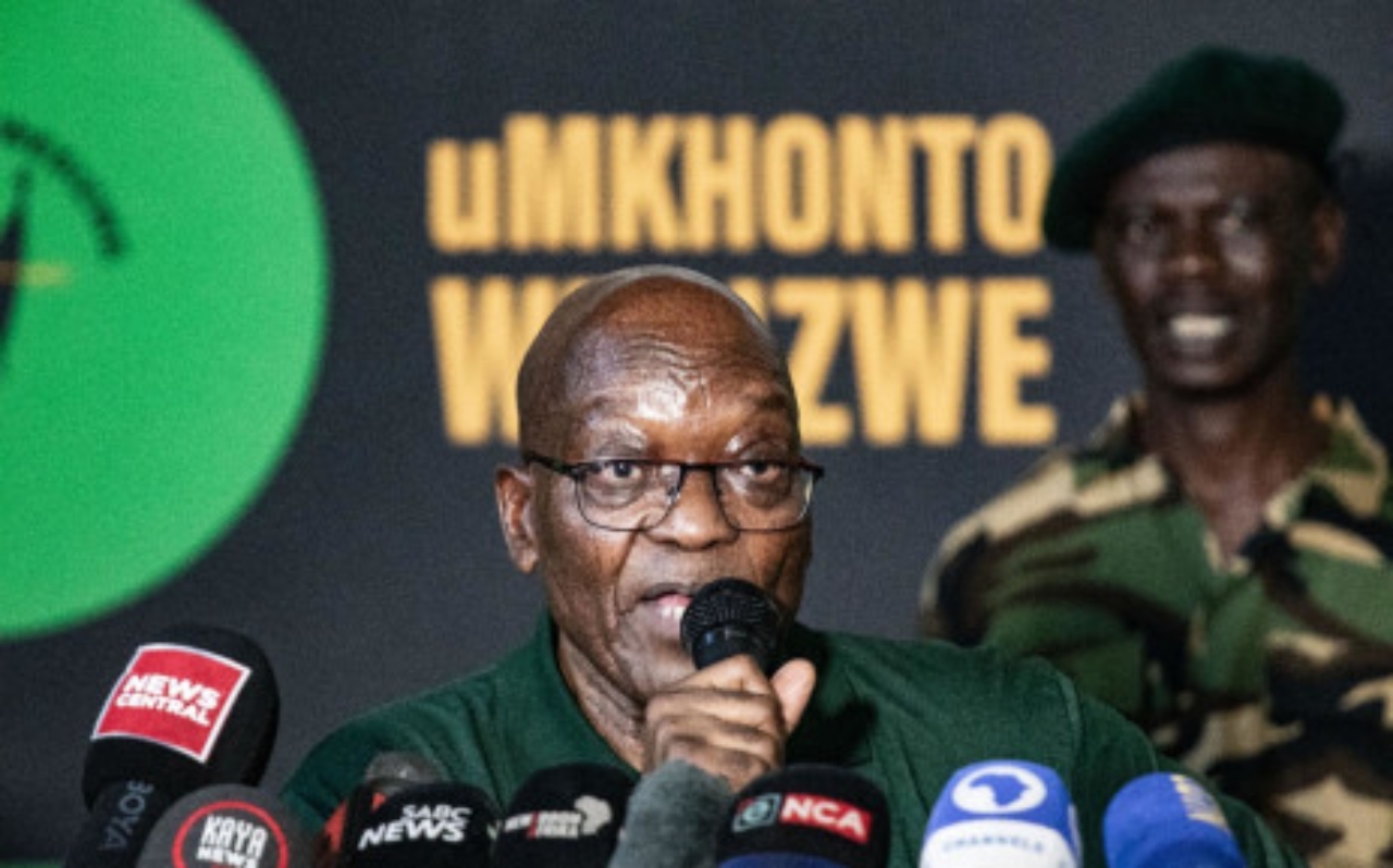 Former President Jacob Zuma addresses members of the media under the banner of new party uMkhontho We Sizwe on 16 December 2023. Picture: Kayleen Morgan/ Eyewitness News