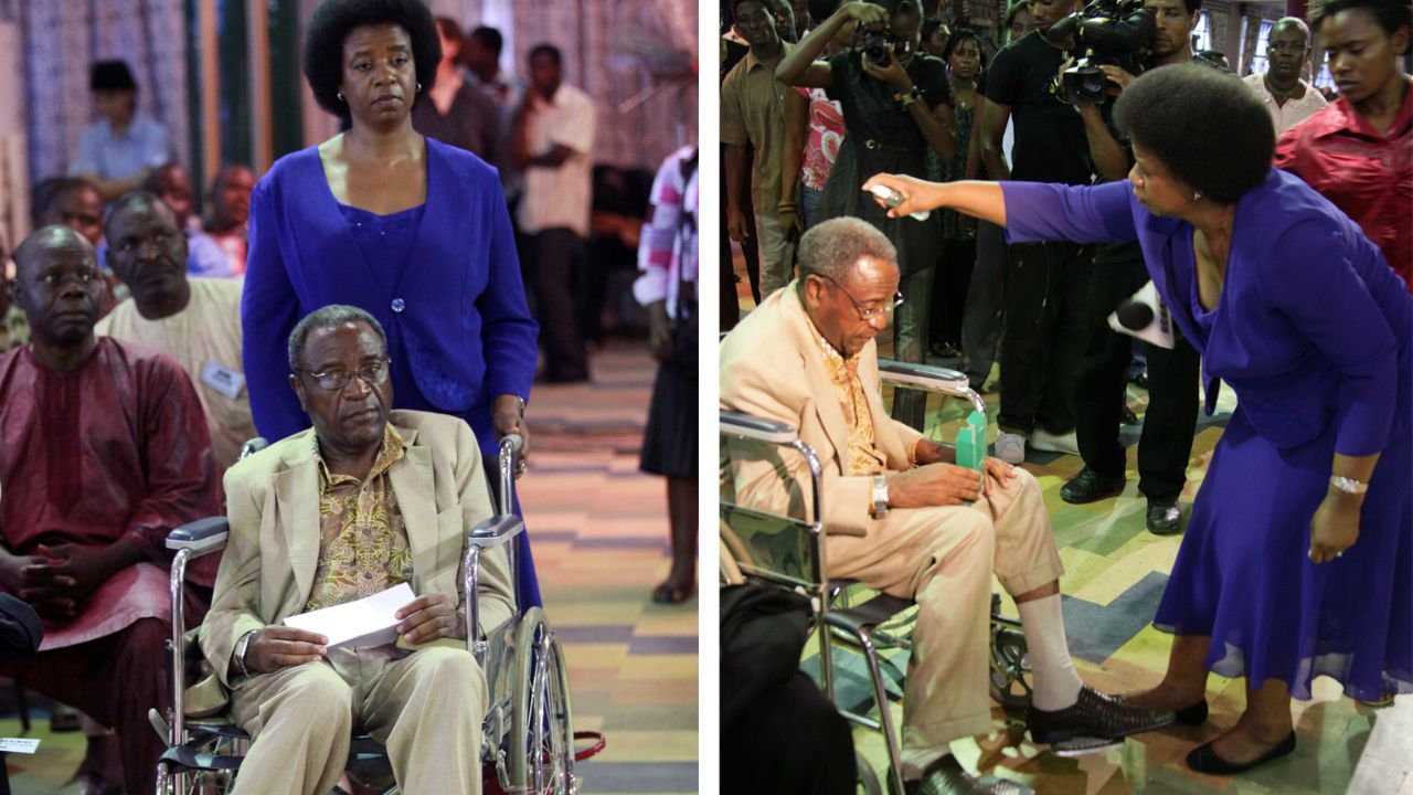 Cuthbert Dube's wife was given "anointed" water by TB Joshua to administer to her wheelchair bound husband in May 2010 (Pictures via Synagogue Church of All Nations)