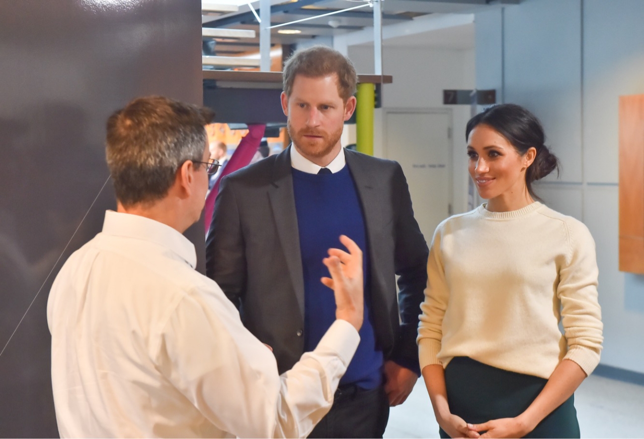 During their first visit to Northern Ireland on 23 March 2018, Prince Harry and Ms. Markle visited Catalyst Inc. (Picture via Northern Ireland Office, CC BY 2.0 , via Wikimedia Commons)