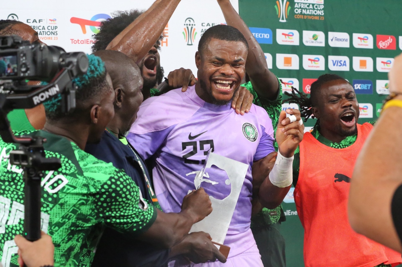 Nigerian players led by their goalkeeper Stanley Nwabali celebrate their AFCON semi-final win over South Africa (Picture via @NGSuperEagles)