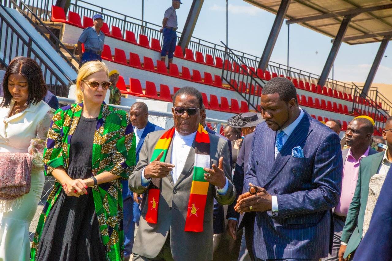 Sports Minister Kirsty Coventry, President Emmerson Mnangagwa and Prophet Walter Magaya during the official opening of The Heart Stadium (Picture via Facebook - Yadah FC)