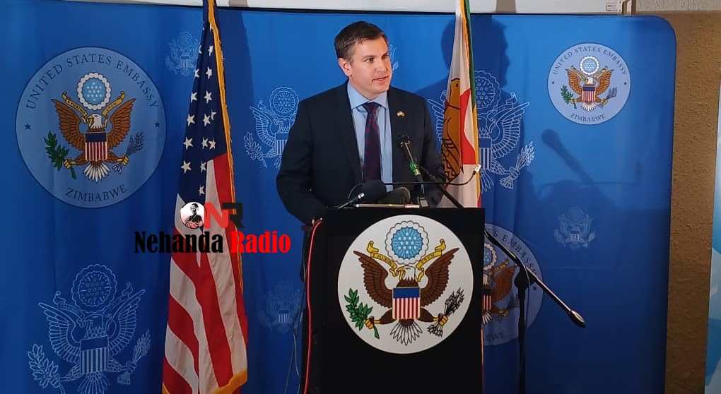 U.S. Embassy's Chargé d'Affaires Laurence Socha addressing journalists in Harare