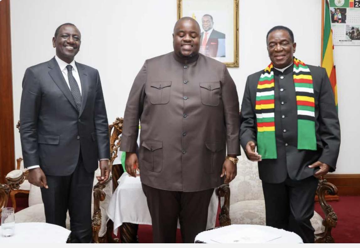 Kenyan president William Ruto, controversial businessman Wicknell Chivayo and Zimbabwean President Emmerson Mnangagwa