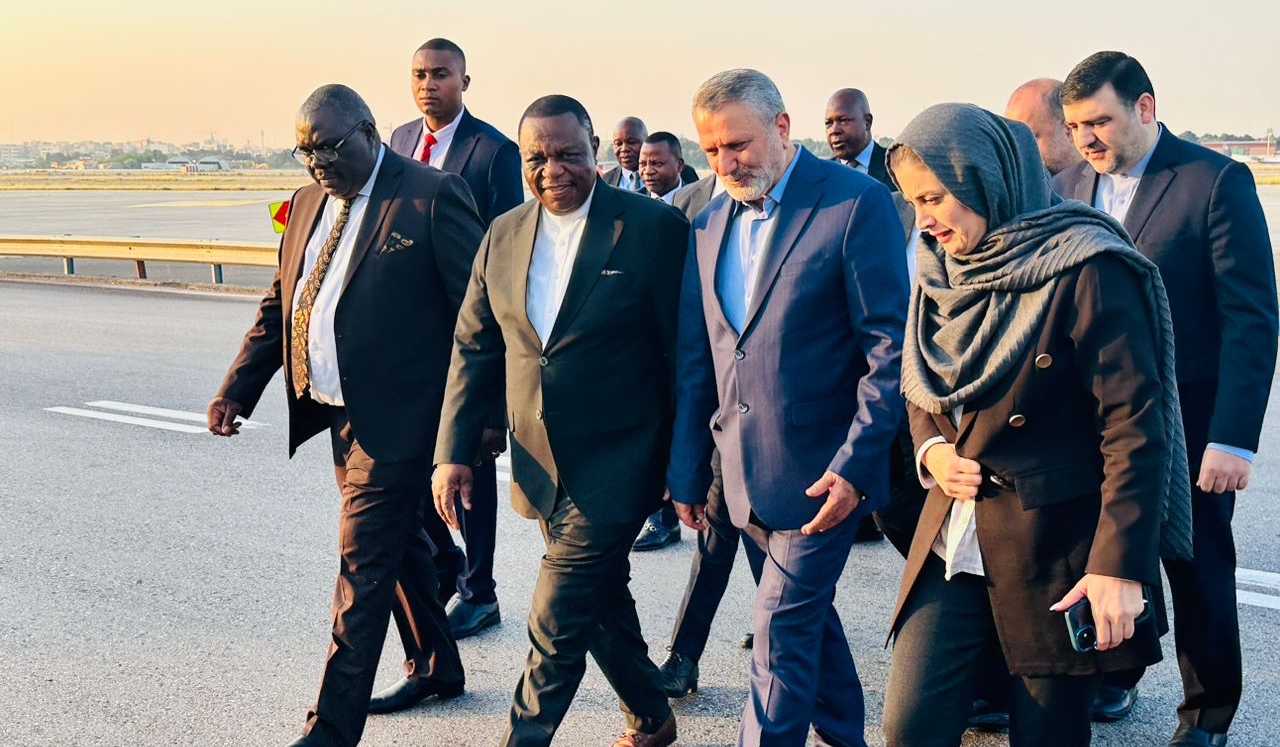 Vice President Constantino Chiwenga is met at Mehrabad International Airport by Iranian Minister of Cooperatives, Labor, and Social Welfare, Mr Solat Mortazavi, and Zimbabwe's ambassador to Iran, Ambassador Bright Kupemba. (Picture via ZBC Online)