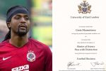 Nhamoinesu acquires Master’s Degree in Football Business from UK university Czech Republic based former Zimbabwe Warriors centre back Costa Nhamoinesu has furthered his studies after completing his Master of Science degree in Football Business from the University of East London in the UK. (Pictures via Facebook - Costa Nhamoinesu)