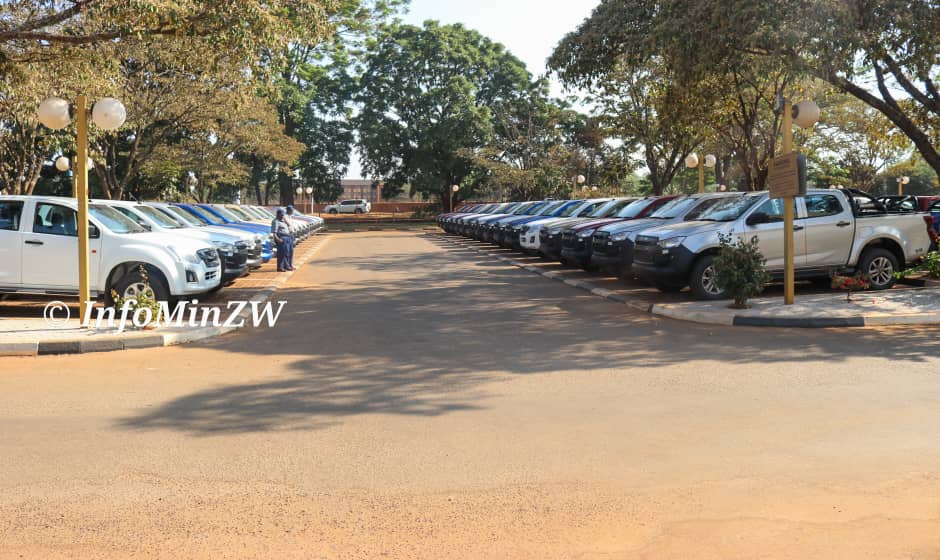President Emmerson Mnangagwa has handed over 90 new top of the range vehicles to traditional chiefs, leading to many questioning his priorities as a national leader (Picture via X - Ministry of Information)