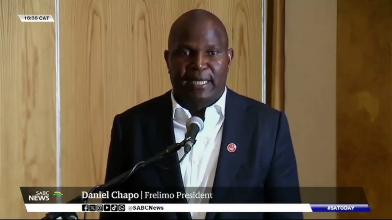 Daniel Chapo, Frelimo's relatively unknown presidential candidate, seen as an agent of change, will replace Filipe Nyusi, who has served two terms. (Picture via YouTube - SABC)