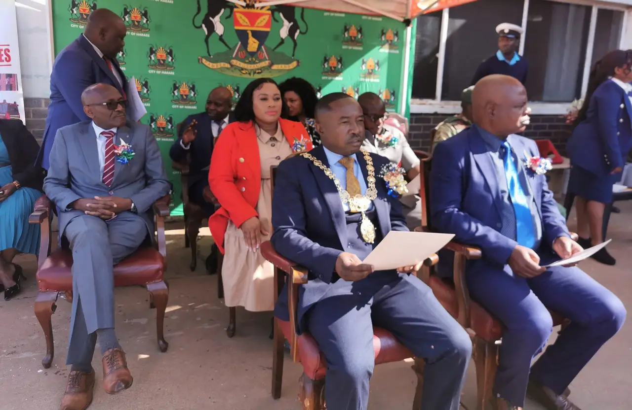 Harare Mayor Jacob Mafume (centre) seen here with suspended Town Clerk Hosiah Chisango (left) and other council officials at an event in July 2024 (Picture via Facebook - City of Harare)