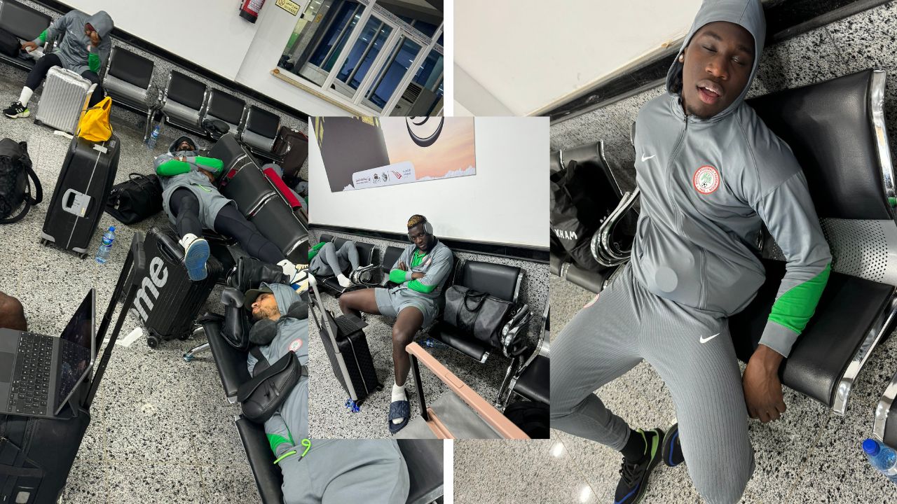 Nigerian players reportedly spent hours at the airport in Libya, slept there without any assistance from the airport officials. (Picture via X - @WTroostEkong)