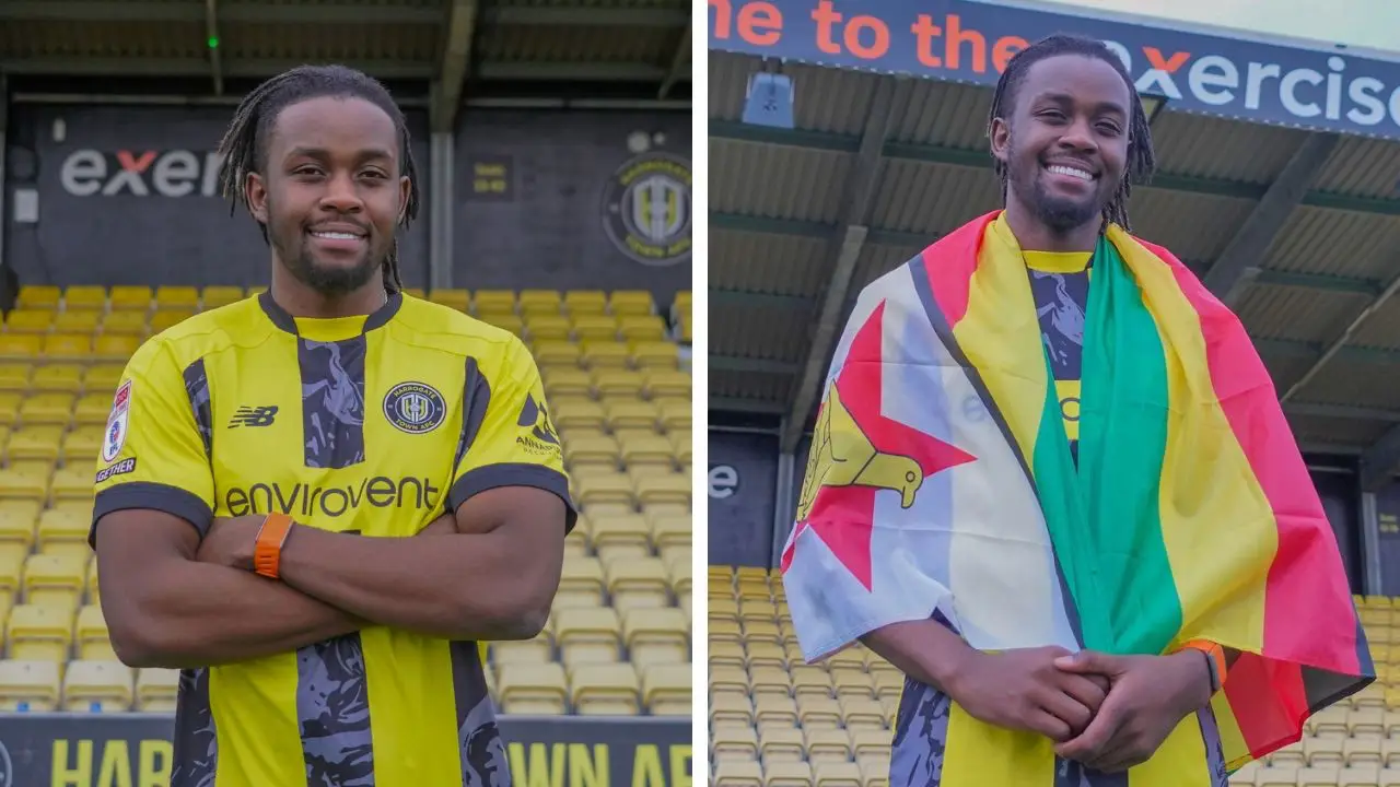Zimbabwean international forward Admiral Muskwe signed for a new club, Harrogate Town in the English League Two on a free transfer (Picture via Facebook - Harrogate Town AFC)