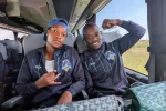 Historic wins for newly promoted PSL sides Scottland FC and MWOS Scottland FC star player Khama Billiat (right) on the team bus during a trip to Zambia for a pre-season tour, 06 February 2025 (Picture via Facebook - Scottland FC)