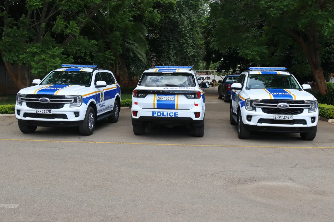 The Commissioner-General of Police, Stephen Mutamba released three more Rebranded Ford Everest vehicles to the recently launched National Highway Patrol Unit, 17 December 2025. (Picture via X - Zimbabwe Republic Police)