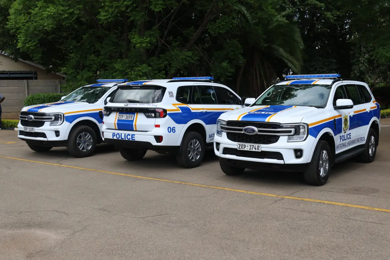 The Commissioner-General of Police, Stephen Mutamba released three more Rebranded Ford Everest vehicles to the recently launched National Highway Patrol Unit, 17 December 2025. (Picture via X - Zimbabwe Republic Police)