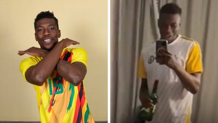 Zimbabwe defender Teenage Hadebe has been suspended after a video surfaced showing him holding alcohol while in camp (Pictures via Zimbabwe Football Association and Social Media)