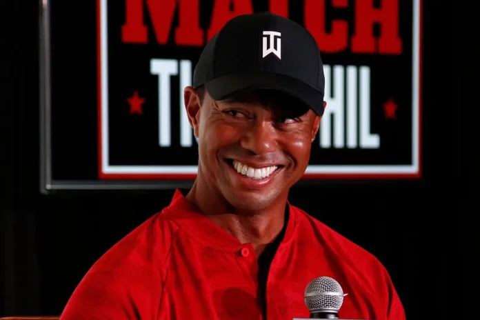 Tiger Woods on stage for Tiger Woods and Phil Mickelson THE MATCH Press Conference, Shadow Creek Golf Course, Las Vegas, NV November 20, 2018. Photo By: JA/Everett Collection — Photo by everett225 via DepositPhotos.com