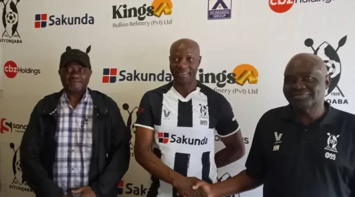 Highlanders FC head coach Benjani Mwaruwari is officially unveiled by the club in January 2026 (Picture via X - @wicknellchivayo)