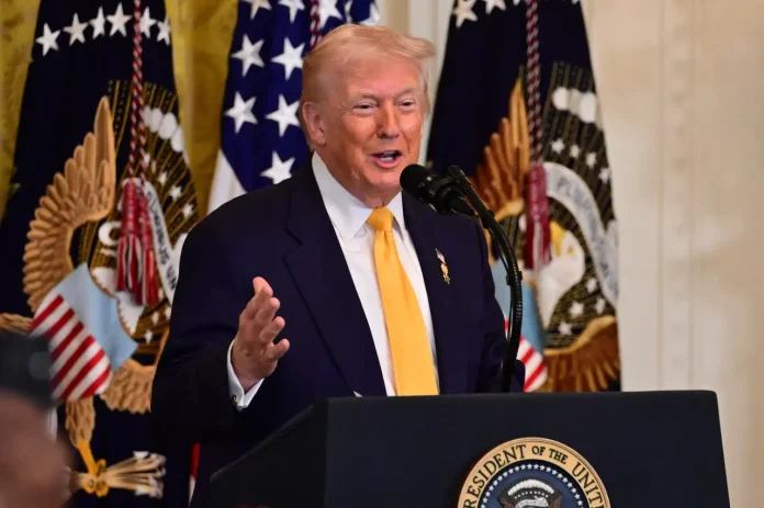 February 18, 2026, Washington, D.C., USA: President of the United States Donald J. Trump speaks at a Black History Month Reception at The White House. (Picture by Kyle Mazza - TheNews2.com via DepositPhotos.com)