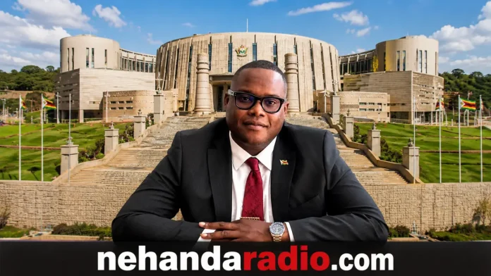 Marondera Central MP Caston Matewu with the background of the Parliament of Zimbabwe (Picture via Facebook - Caston Matewu and Parliament of Zimbabwe)