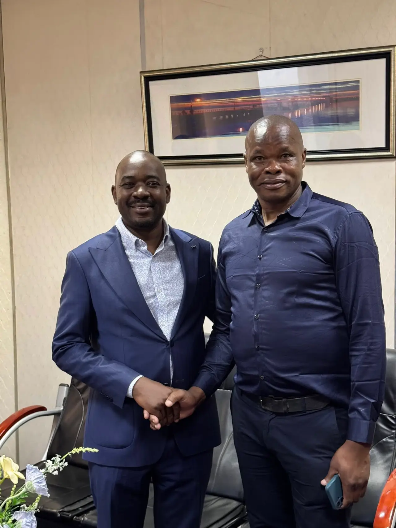 Former Citizens Coalition for Change (CCC) leader Nelson Chamisa publicly welcomed political activist Godfrey Karembera, popularly known as Madzibaba veShanduko and his family, just days after he was released from prison following the collapse of a high-profile public violence case. 05 June 2026 (Picture via Facebook - Nelson Chamisa)