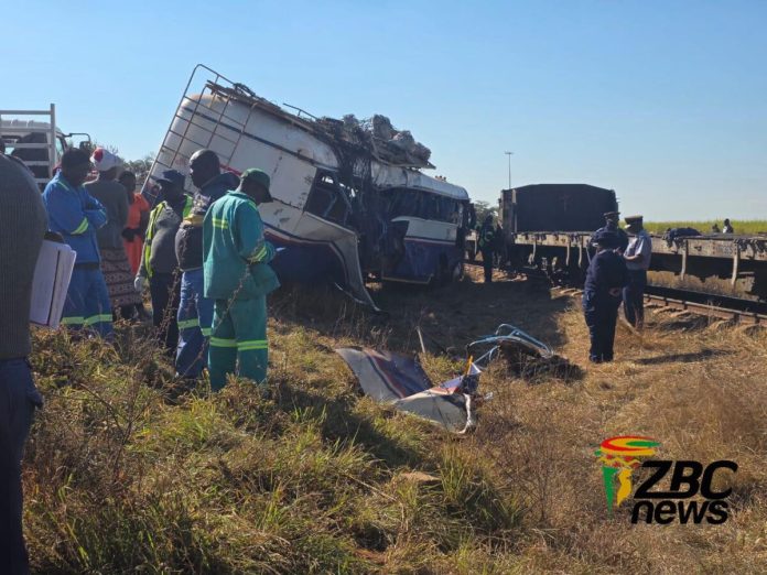 Nine killed as train ploughs into bus at Chiredzi railway crossing (Picture via ZBC News)