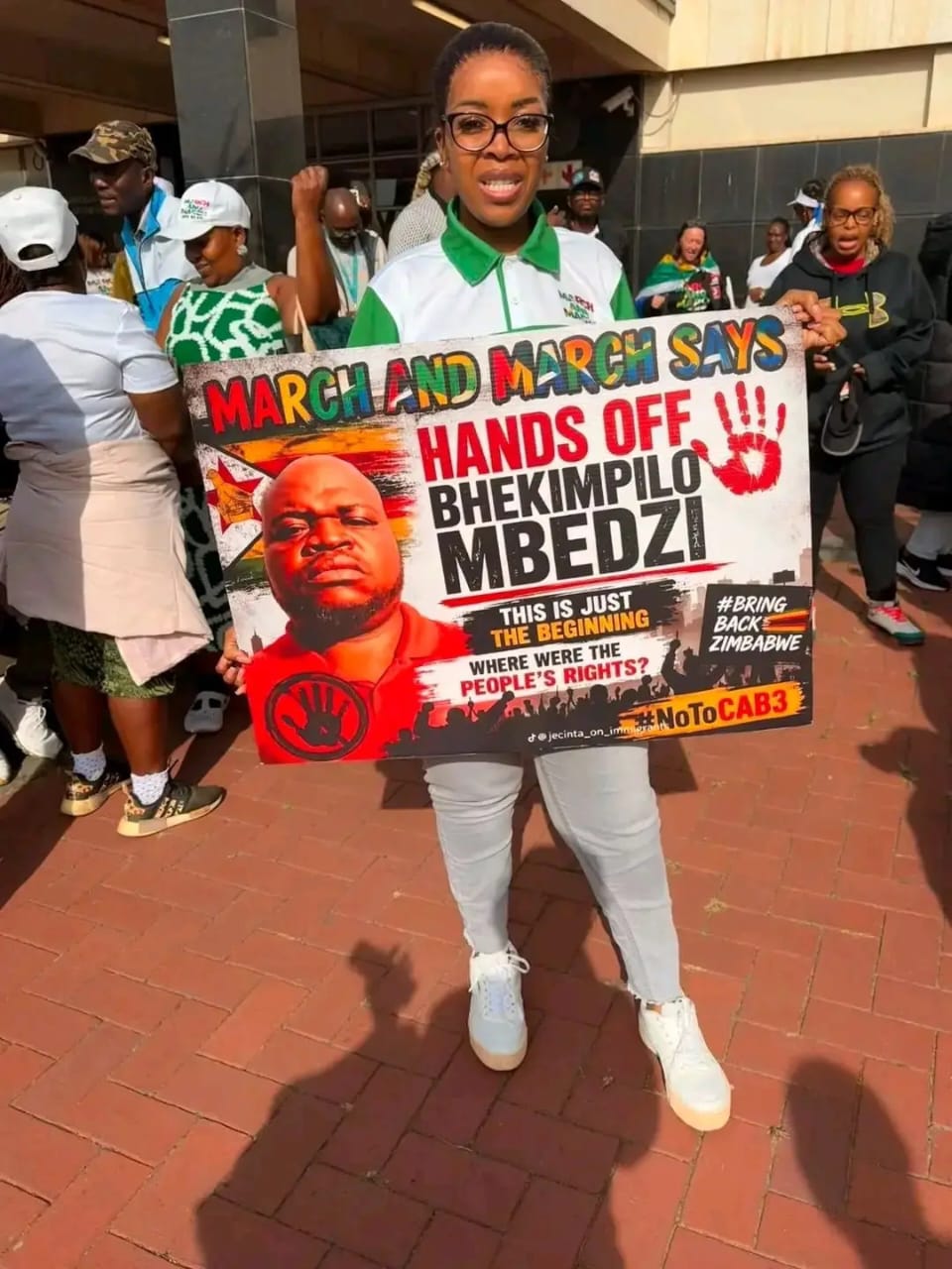 March & March leader Jacinta Ngobese-Zuma condemned Mbedzi's arrest, saying participation in a peaceful demonstration should not be treated as a criminal offence. (Picture via X - @@NDWGYouthWing)