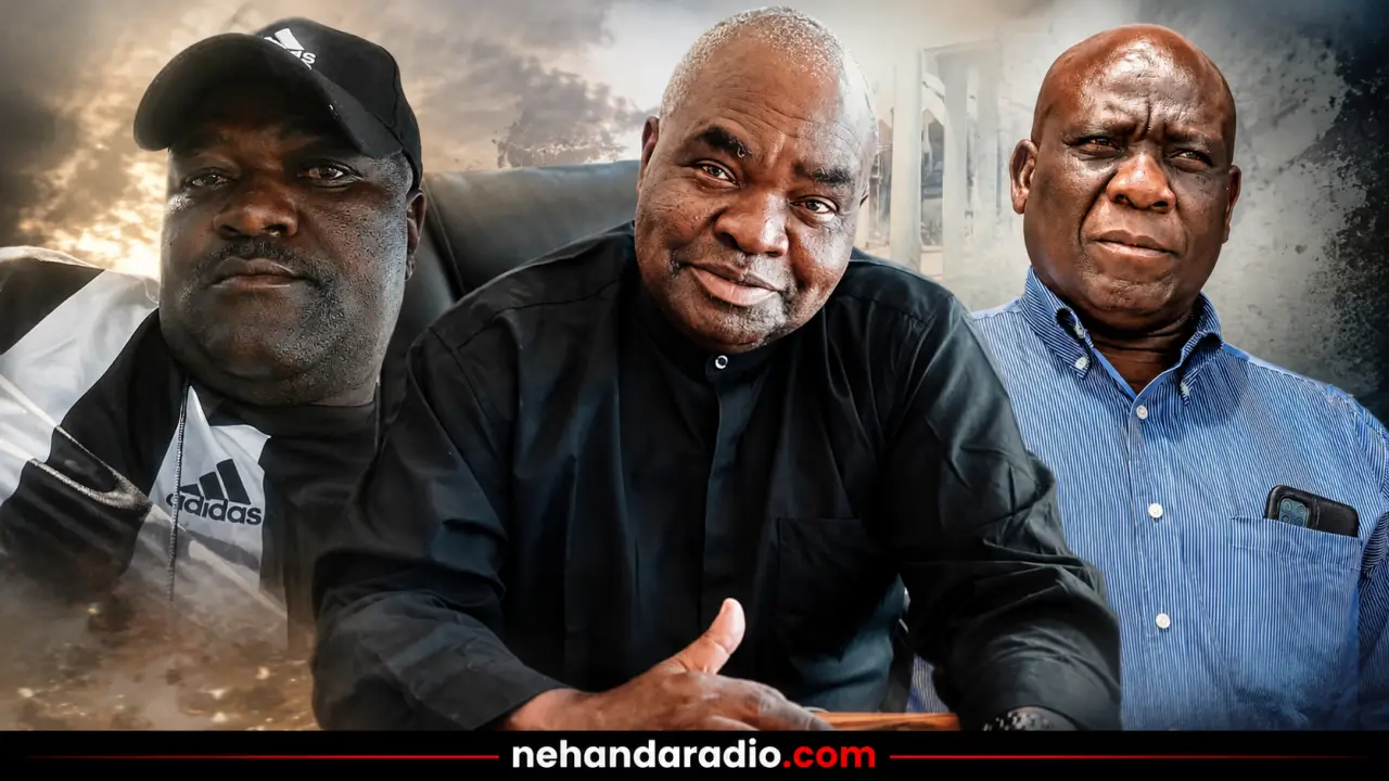 Club chairman Kenneth Mhlophe (centre), vice chairman Fiso Siziba (left) and treasurer Nkani Khoza (right) were killed after the Ford Raptor they were travelling in was involved in a horrific crash (Pictures via Social Media)